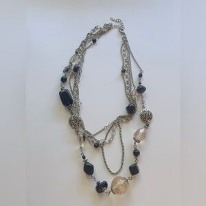 Express Silver and Black Multi-Layer Necklace
